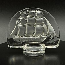 Vintage Lalique France Caravelle Sailing Ship CHIPPED Crystal Frosted 2.5