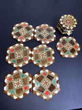 PARQUET WOOD Geometric Hexagonal drinking glass Coasters-7 set & Tricke Box picture