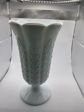 Vintage E O Brody Milk Glass Footed Flower Vase Scalloped Rim USA picture