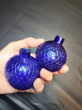Pair Antique 1880s Cobalt Blue Blown Glass Target Balls - Shooting Sport picture