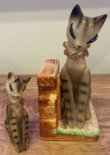 VTG MCM 1950s Anthropomorphic Striped Ceramic Cat Bookend Figurine Kitsch Japan picture