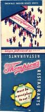 Thompson's Restaurants Vintage Matchbook Cover 1940s-60s Chain picture