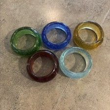 Vtg Set of 5 Sea Glass Art Blown Glass Bubble  Napkin Rings Blue, Multi Colors picture