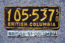 1950 1951 BRITISH COLUMBIA Canada License Plate with Tab picture