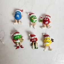 Mars M&M's Lot of 6 Mini Christmas Ornaments Holiday Green Red Yellow Blue picture