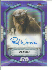 PAUL WARREN AS VARMIK 2022 TOPPS FINEST STAR WARS PURPLE REFRACTOR AUTOGRAPH #D picture