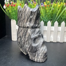 2.6LB 4.5''Black Net Stone Crown Carving Ornament Crystal Quartz Carving Gift picture