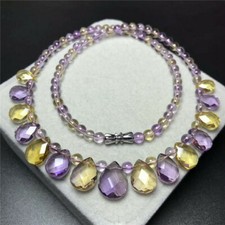 Purple Yellow Natural Stone Necklace Water Drop Bead Pendant Crystal Necklace picture