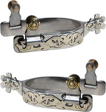 Silver Horse Spurs, 1 Pair Western Cowboy Boot Spurs with Rowels, Antique Hand-C picture