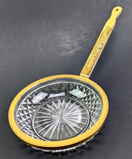 Vintage Crystal Pressed Glass Ladle Dish Gilt Metal Handle Large 6