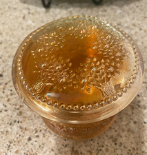Marigold carnival glass orange tree powder jar picture