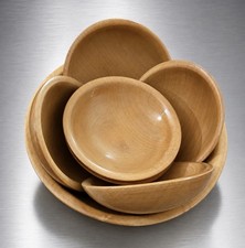 1946 Parrish USA, 7 Pcs Serving Salad Bowls Set - Triangle Logo Birch Wood- MCM picture