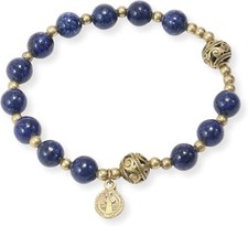 Lapis Lazuli Stone Beads Rosary Bracelet Catholic St. Benedict Wrist Jewelry picture