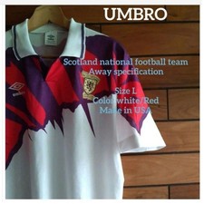 Umbro Scotland National Team Away Jersey 91-93 White Red Size L From Japan picture