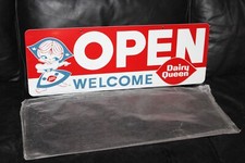 RARE 1962 DAIRY QUEEN GOOD MORNING OPEN 2-SIDED PAINTED METAL SIGN DUTCH GIRL picture
