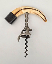 Antique c1890 Wild Boar Tusk Corkscrew Sterling Silver Walker Bell Mechanism picture