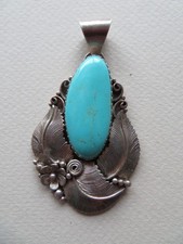 FINE V. JACKSON NATIVE AMERICAN STERLING & TURQUOISE LARGE PENDANT -- 28.3 GRAMS picture