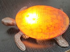 Vintage HT Tiffany Style Amber Glass Turtle Accent Lamp Light picture