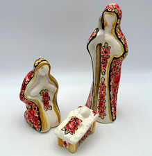 Fabryka Fajansu Wloclawek 3pc Ceramic Nativity Set Joseph Mary Jesus Floral POL￼ picture
