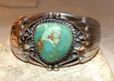 Vintage Navajo Gilo & Grace Nakai Sterling Silver & Turquoise Cuff Bracelet picture