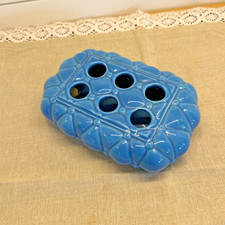 Vintage 50s-60s  Arnart Teal Blue Quilted Ceramic 6 Compartment Lipstick Holder picture