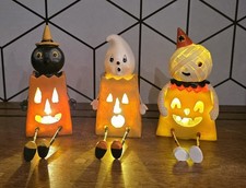 JOHANNA PARKER Retro Shelf Sitter Light Up Treat Bag jack o lantern - Set of 3 picture