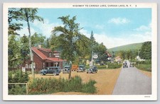 c1920s Highway to Caroga Lake NY New York Esso Gas Old Cars Postcard a23947 picture