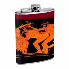 Gay Ancient Greek Erotic Art D528 Flask 8oz Stainless Steel Train Two Men picture