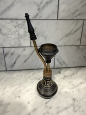 Vintage Brass Pocket Hookah Water Pipe India Etched Pipe Smoking Tobacco picture
