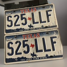 VTG Texas License Plates Pair Plate #S25 LLF 1999 Texas Flag Garage Bar Decor picture