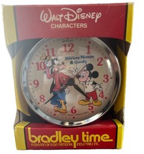 Vintage Walt Disney Mickey Mouse & Goofy Bradley Time Alarm Clock 2018BWR8 Box picture