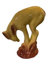MCM Gazelle/Deer Glazed Pottery Planter/Vase Yellow & Green 6