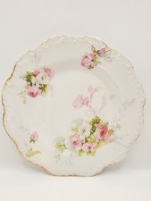 Antique Limoges France Hand Painted Pink Roses Plate  Gold Gilded Signed 8