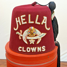 Vintage D Turin Hella Clowns Shriners Fez Hat Case USMC Veteran Pin Masonic picture