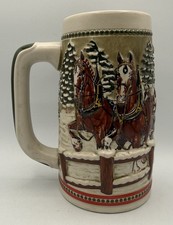 Vintage Budweiser Holiday Beer Stein Clydesdales Anheuser Busch Limited Edition picture
