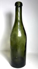 Antique Olive Green Thick Glass Spirits Bottle - 2 Piece Mold - 9.5” picture