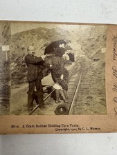 Antique 1900 Stereoview A Train Robber Holding Up A Train C L Wasson 371-c Photo picture