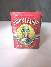VINTAGE ADVERTISING EMPTY UNION LEADER  VERTICAL POCKET TOBACCO TIN  picture