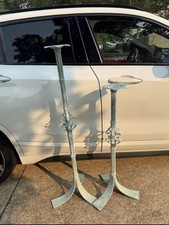 Global Views Heavy Tall Hammered Wrought iron Floor Standing Candle Holders Pair picture