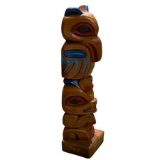 Vintage Made in Alaska by Raven Hand Carved Wooden Totem Pole 11 Inch Souvenir picture