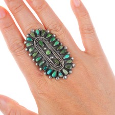sz9 big vintage green/blue turquoise petit point sterling silver cluster ring picture