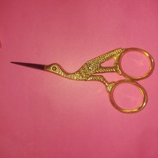 Vintage Embroidery Scissors  Stork Crane Sewing 3.5” Marked PAKISTAN Gold Tone picture