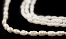 Textured White Vintage Japanese Rice Pearl Beads 2-3mm Oval 16 Inch Strand picture