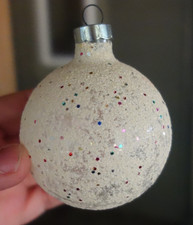 Vintage George Franke Cream Mica Glitter Confetti Glass Christmas Ornament picture