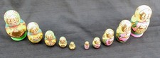 Lot 2 Vintage Hand Painted Russian Wood Nesting Dolls 5-Piece Signed By Artist picture