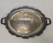 Vtg Poole Silverplate Old English #5000 Oval Footed Handled Serving Tray Large picture