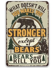Metal Sign - What Doesn't Kill You Makes You Stronger Except Bears-Durable Metal picture
