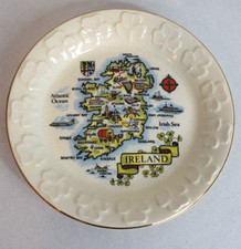 Carrigdhoun Pottery Ireland Map Miniature Collector Plate Shamrock Ship Shark picture