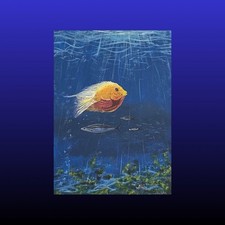 ACEO ATC Original Watercolor Painting PRINT, Under Water Sea Swimming Fish picture