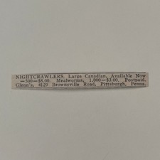 Glenn's Nightcrawlers Large Canadian Mealworms Pittsburgh PA 1966 Ad SAH8-S31 picture